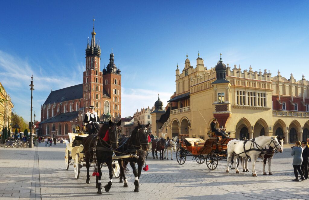 Krakow - horse carriages on Market Square